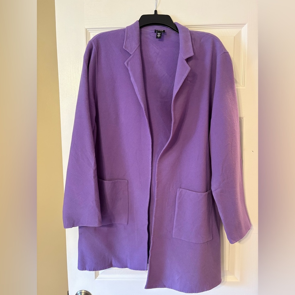 Eileen Fisher Purple Open Front Jacket Cardigan Longline Minimalist Lightweight